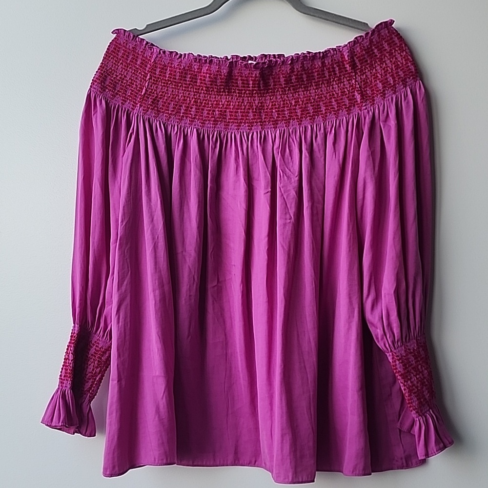 Maje Shirred Off the Shoulder Flowy Blouse Top